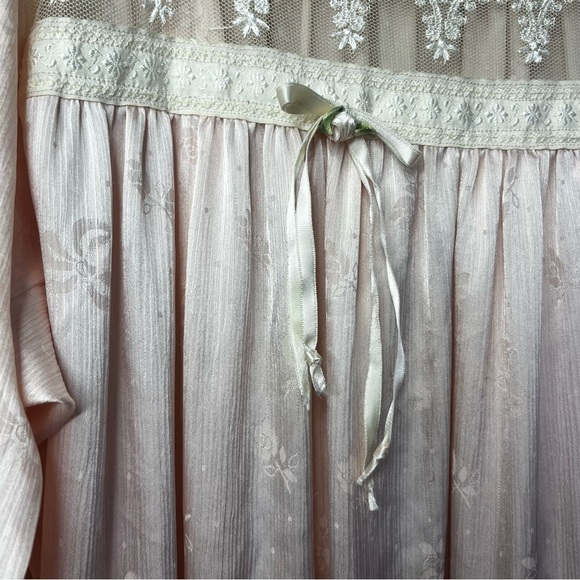 Vintage Christian Dior Nightgown Maxi Large Pink Lace Rose Bow Detail Lingerie - Picture 6 of 16
